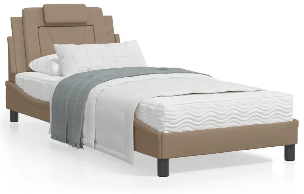 3213991 vidaXL Cadru de pat cu lumini LED cappuccino 90x190 cm piele ecologică