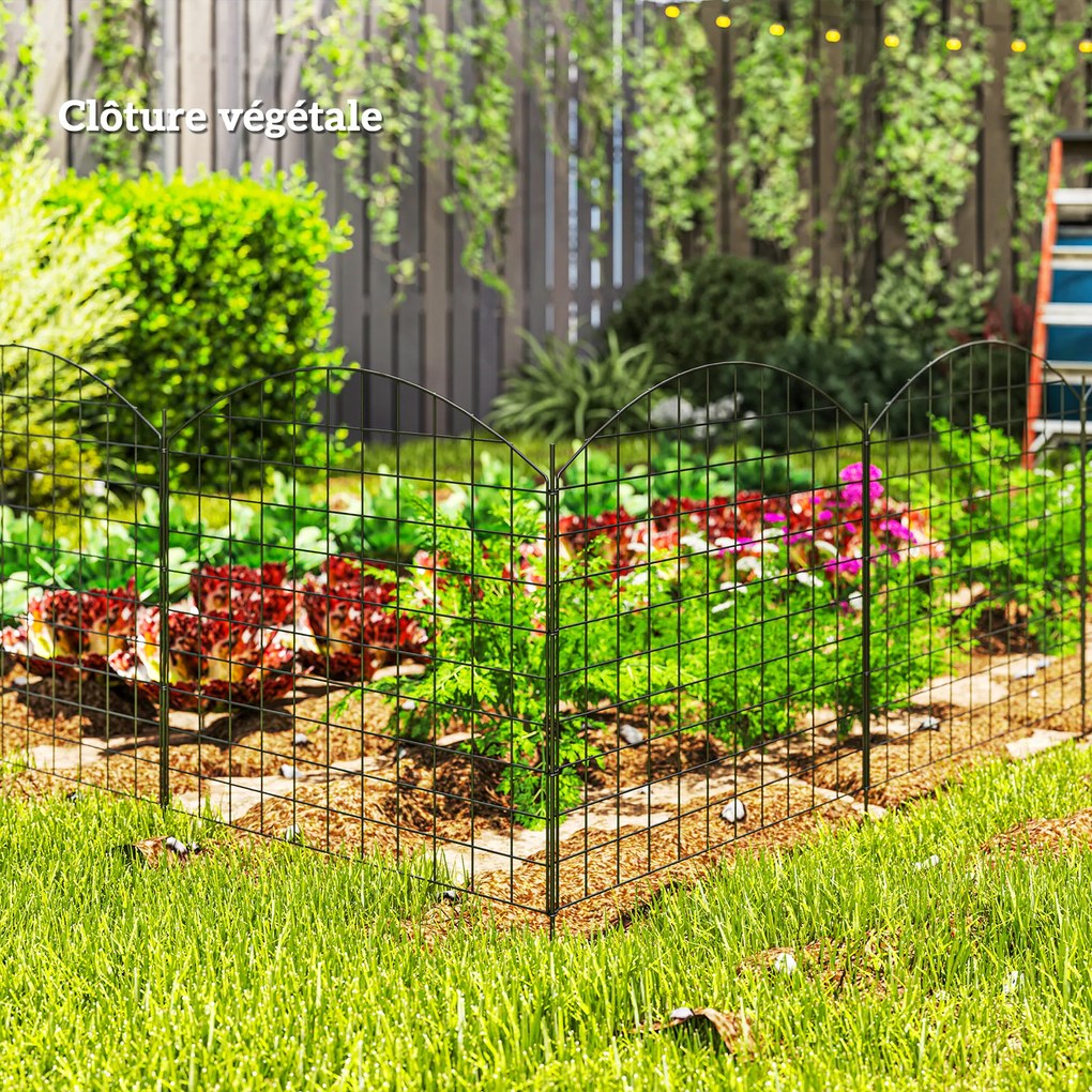 Outsunny Gard de grădină din metal gard decorativ set de 6 pentru legume margine de aleie 460 x 97 cm negru | Aosom Romania