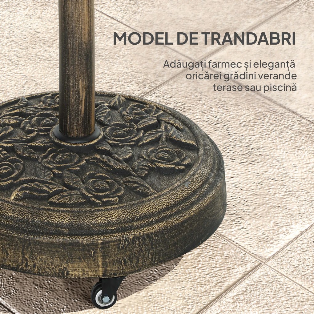 Outsunny Bază Rotundă pentru Umbrelă de Exterior, 21 kg, Bază din Rășină cu Roți și Suport pentru Umbrele de 3,3 cm/3,8 cm/4,8 cm, pentru Grădină, Terasă, Piscină, Bronz | Aosom Romania