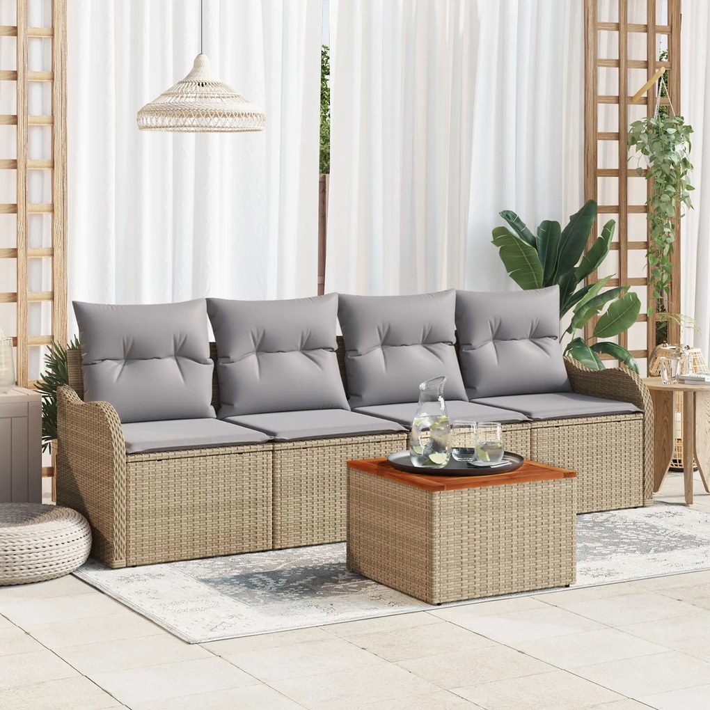 Set Canapele Grădină vidaXL cu Perne Bej Ratan Poli Acacia