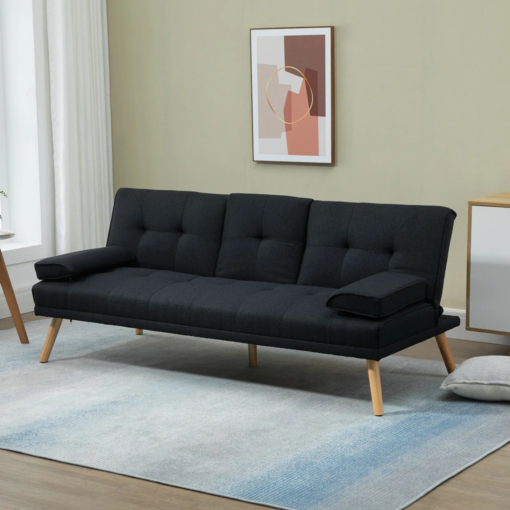 HOMCOM Canapea Extensibilă cu 3 Locuri, 2 Brațe Detașabile și Suport pentru Pahare, 181x77x78 cm, Gri antracit | Aosom Romania