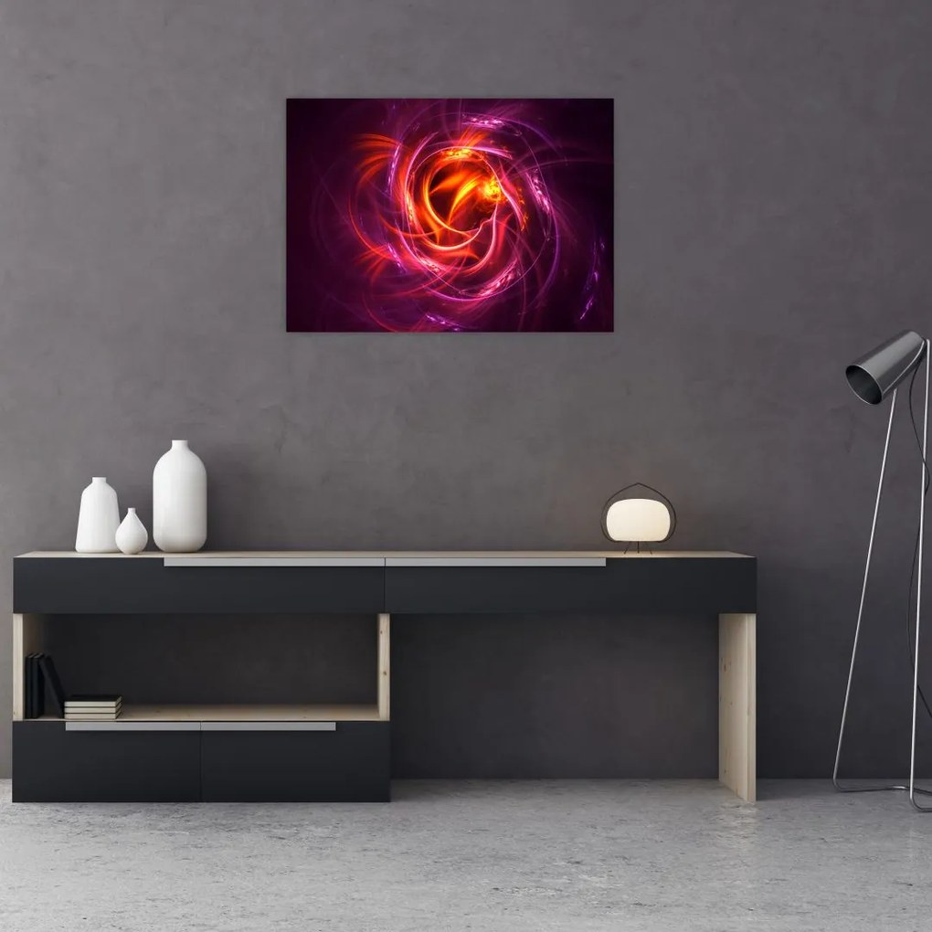 Tablou pe sticlă cu abstracțiune modernă care luminează (70x50 cm)