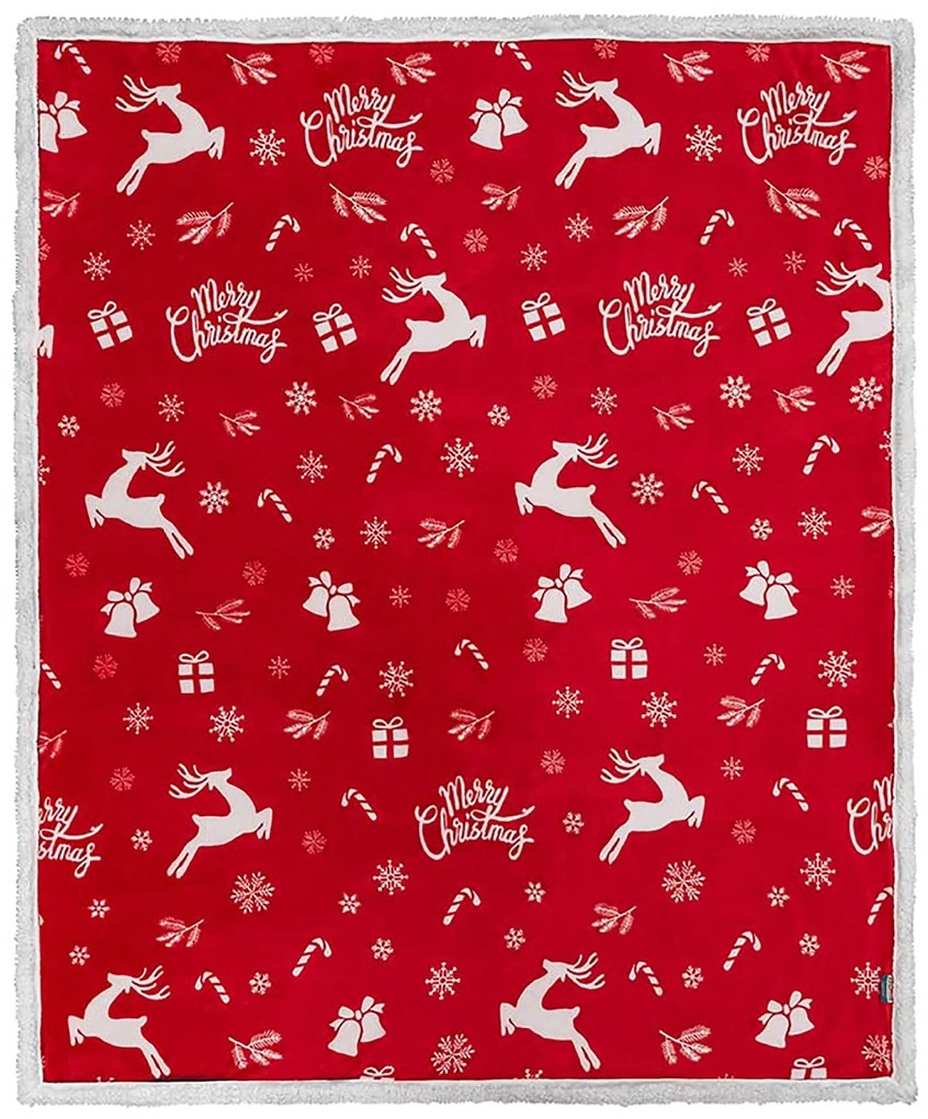 Patura rosie de miel de Craciun de la microplush CANDY BELLS Dimensiune: 160 x 200 cm