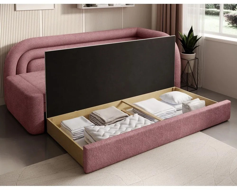 Canapea roz extensibilă/cu spațiu de depozitare cu tapițerie din chenille cu colț pe partea dreaptă 223 cm Fabillo – ELTAP