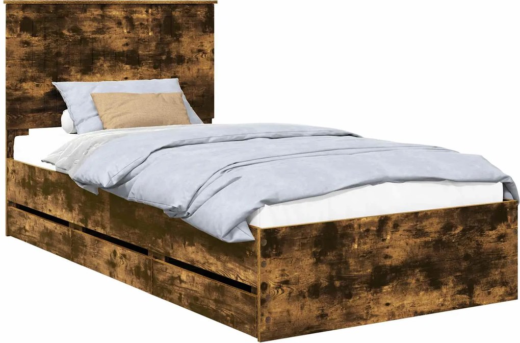 vidaXL Cadru de pat Stejar fumuriu 100 x 200 cm Lemn Ingineresc