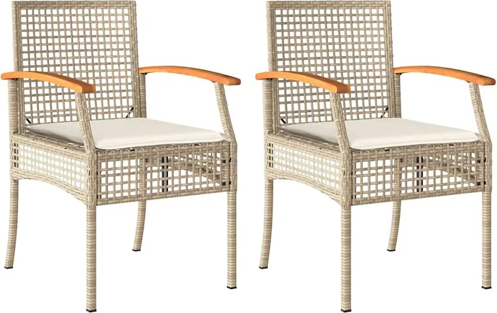 vidaXL Scaune de grădină cu perne, 2 buc., bej, poliratan/lemn acacia