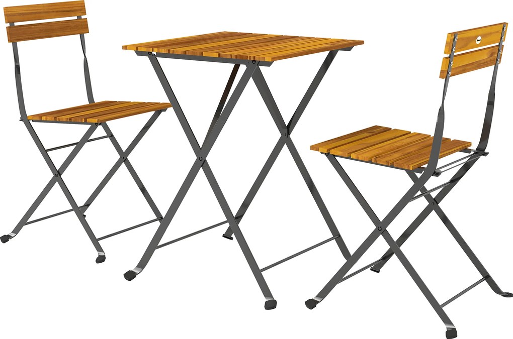 Outsunny Set 3 piese pentru luat masa 2 persoane, masă pliantă cu 2 scaune pliante pentru terasă/balcon Teak | Aosom Romania