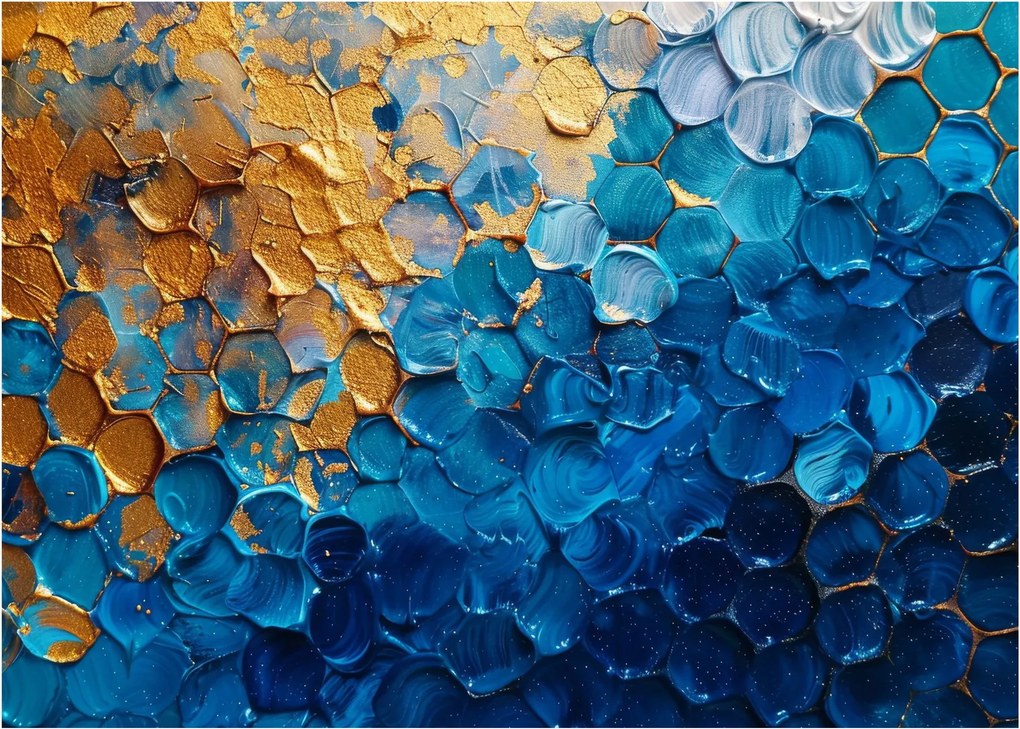 Tablou pe sticlă - Pictura albastru-auriu (70x50 cm)