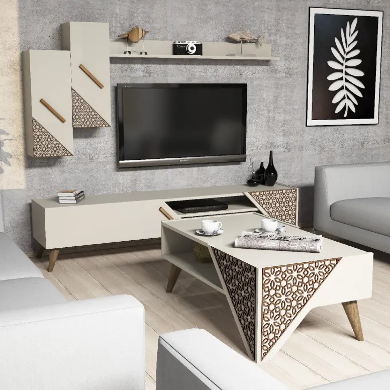 Set Comoda TV si Masuta de Cafea Living Beril Cream