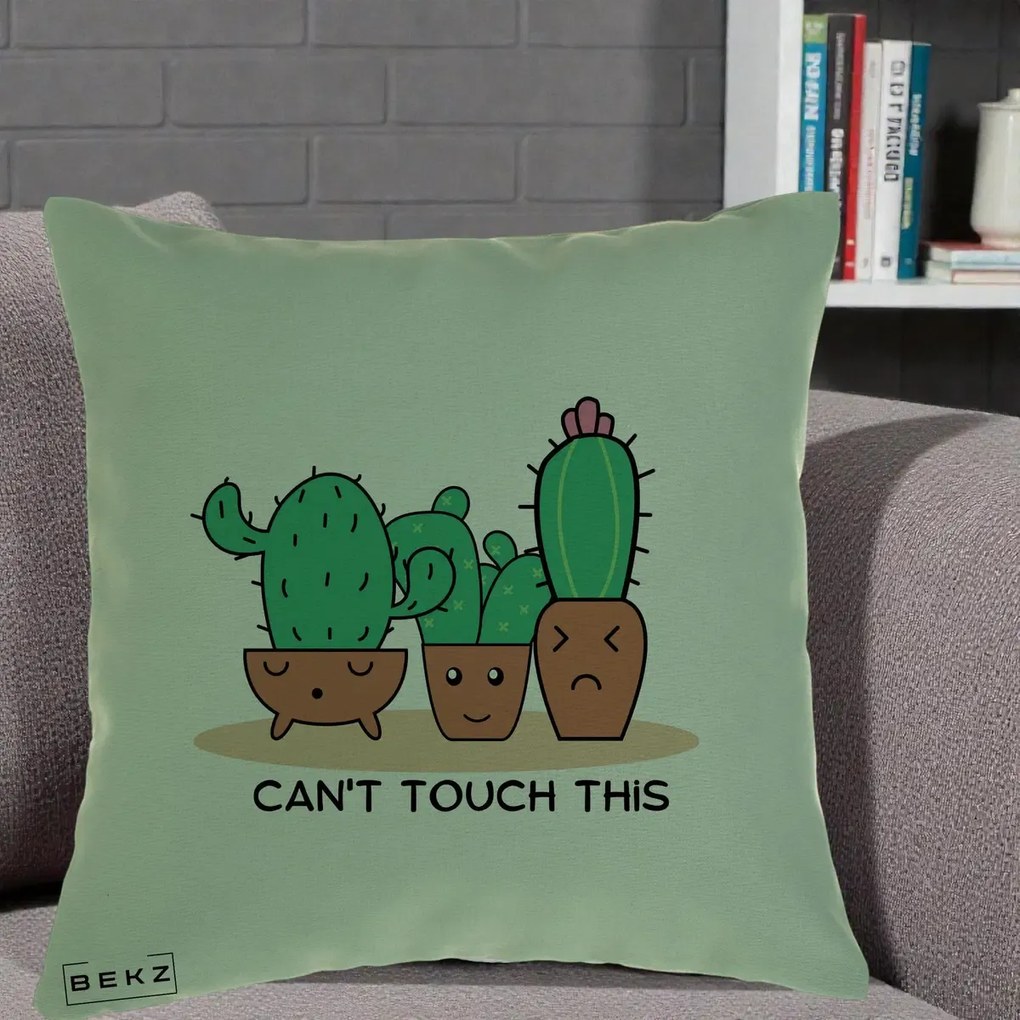 Perna Decorativa Cactus Funny Can't Touch This, 40x40 cm, Verde, Husa Detasabila, Perna Inclusa, BEKZ®