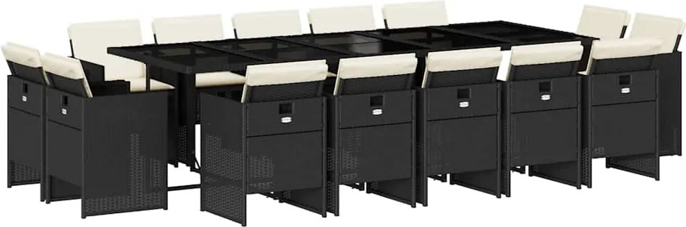 vidaXL Set mobilier de grădină cu perne, 15 piese, negru, poliratan