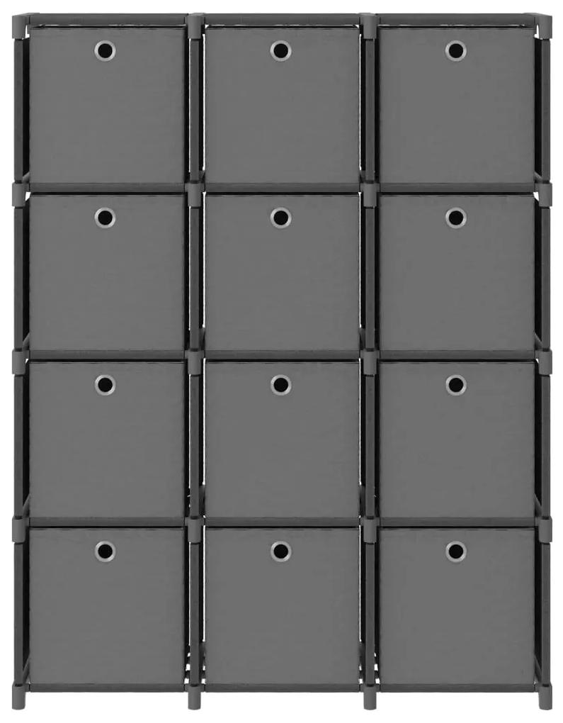 322617 vidaXL Raft expunere, 12 cuburi + cutii, gri, 103x30x141 cm, textil