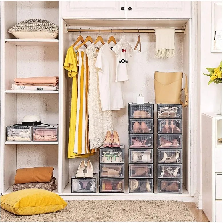 Organizator pentru pantofi MARI, 18 compartimente, transparent/negru SongmicsHome