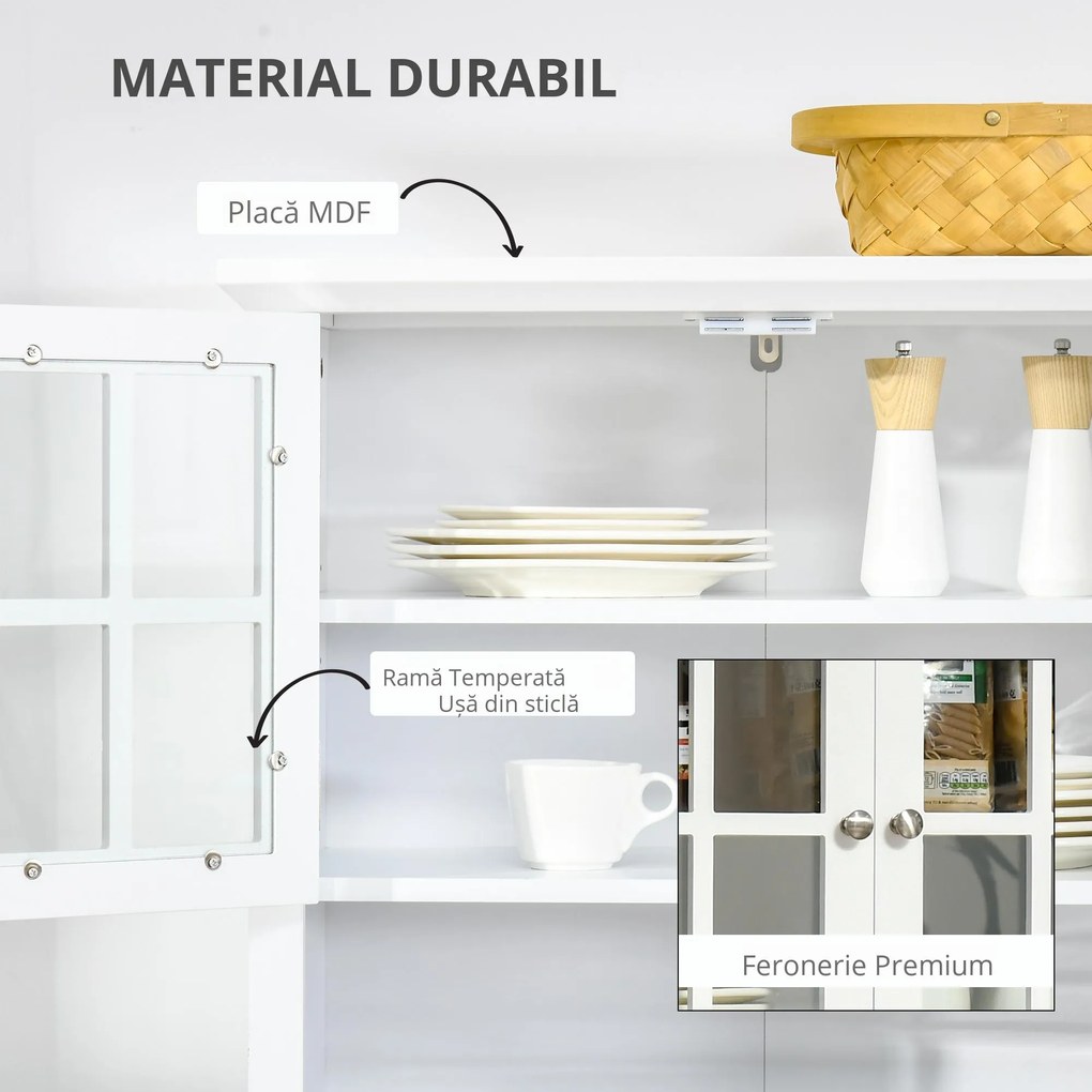 HOMCOM Dulap pentru bucatarie si sufragerie cu 2 compartimente, rafturi reglabile si masa, MDF, 68,6x40x164 cm, alb | Aosom Romania