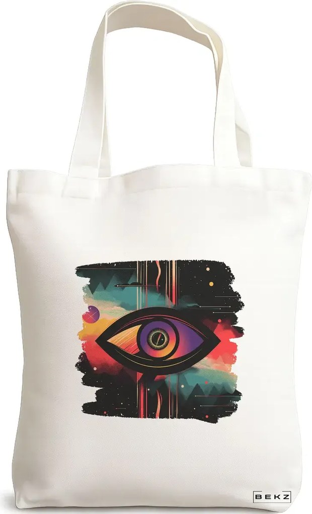 Sacosa de Panza pentru Cumparaturi, Geanta Tote, model Celestial Eye 13, 38x34.5 cm, Alba, BEKZ®