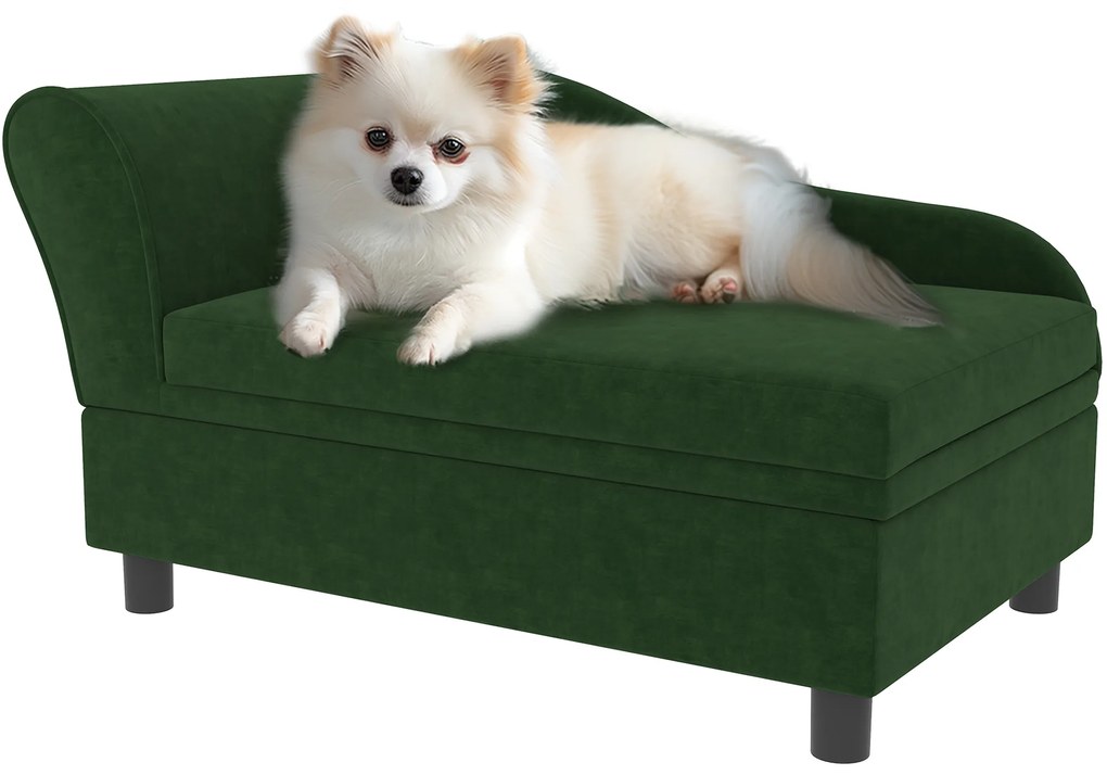 PawHut Canapea câini pisici pe picioare cu depozitare stil modern perne de șezut detașabile 76 x 45 x 43 cm verde | Aosom Romania