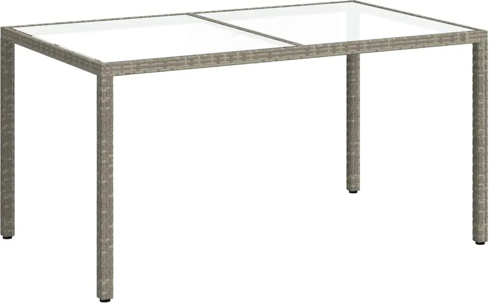 vidaXL Masă de grădină, gri, 150x90x75 cm, sticlă securizată/poliratan