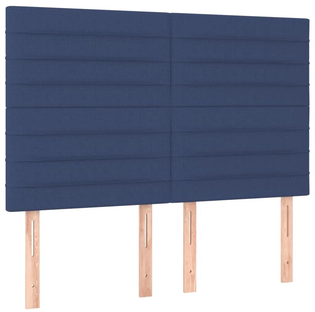 Pat continental cu saltea, albastru, 140x200cm, material textil Albastru, 140 x 200 cm, Benzi orizontale
