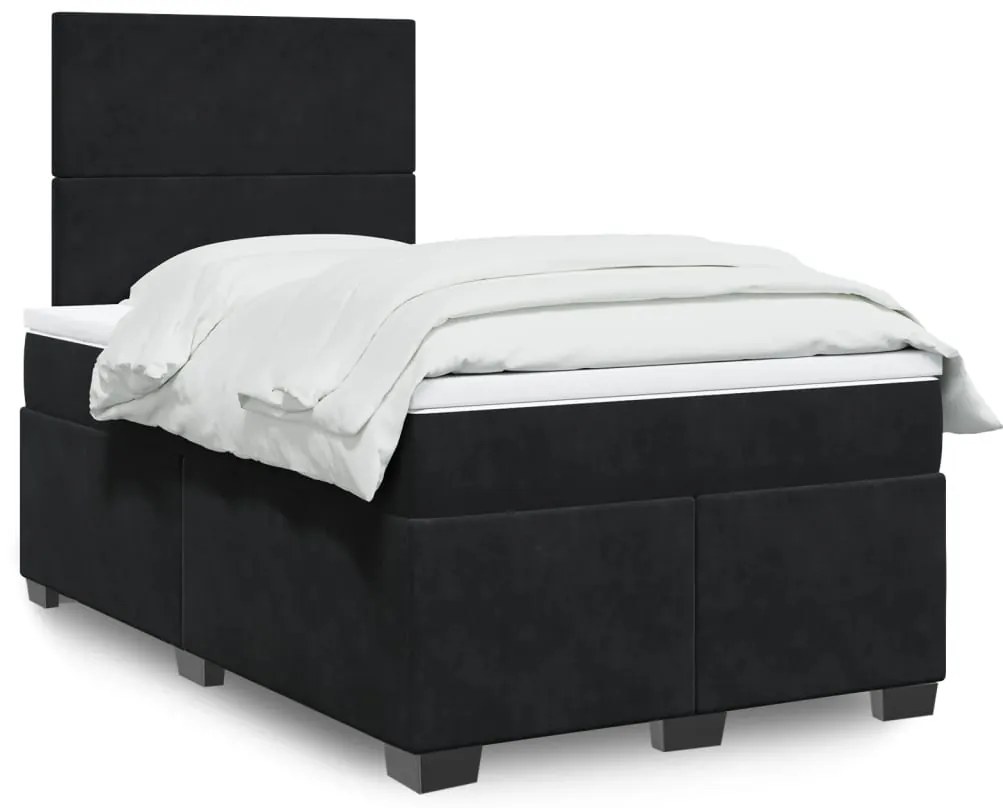 vidaXL Pat box spring cu saltea, negru, 120x190 cm, catifea
