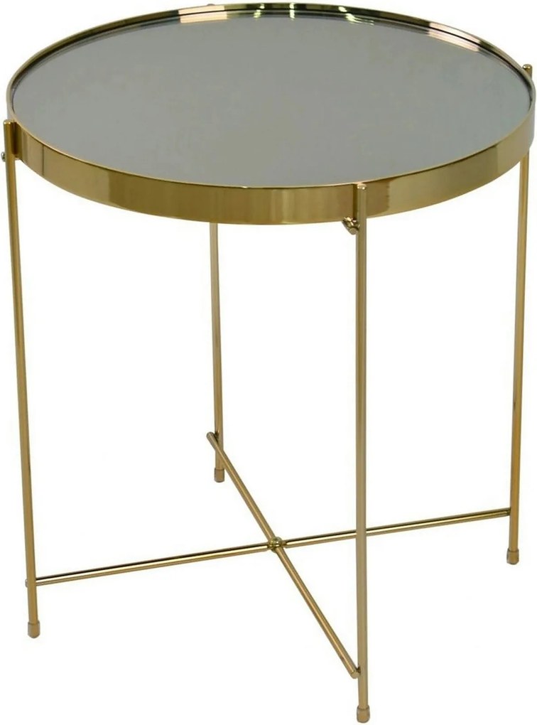 Masuta cafea LEONE, auriu, sticla/metal, 43x43x46 cm