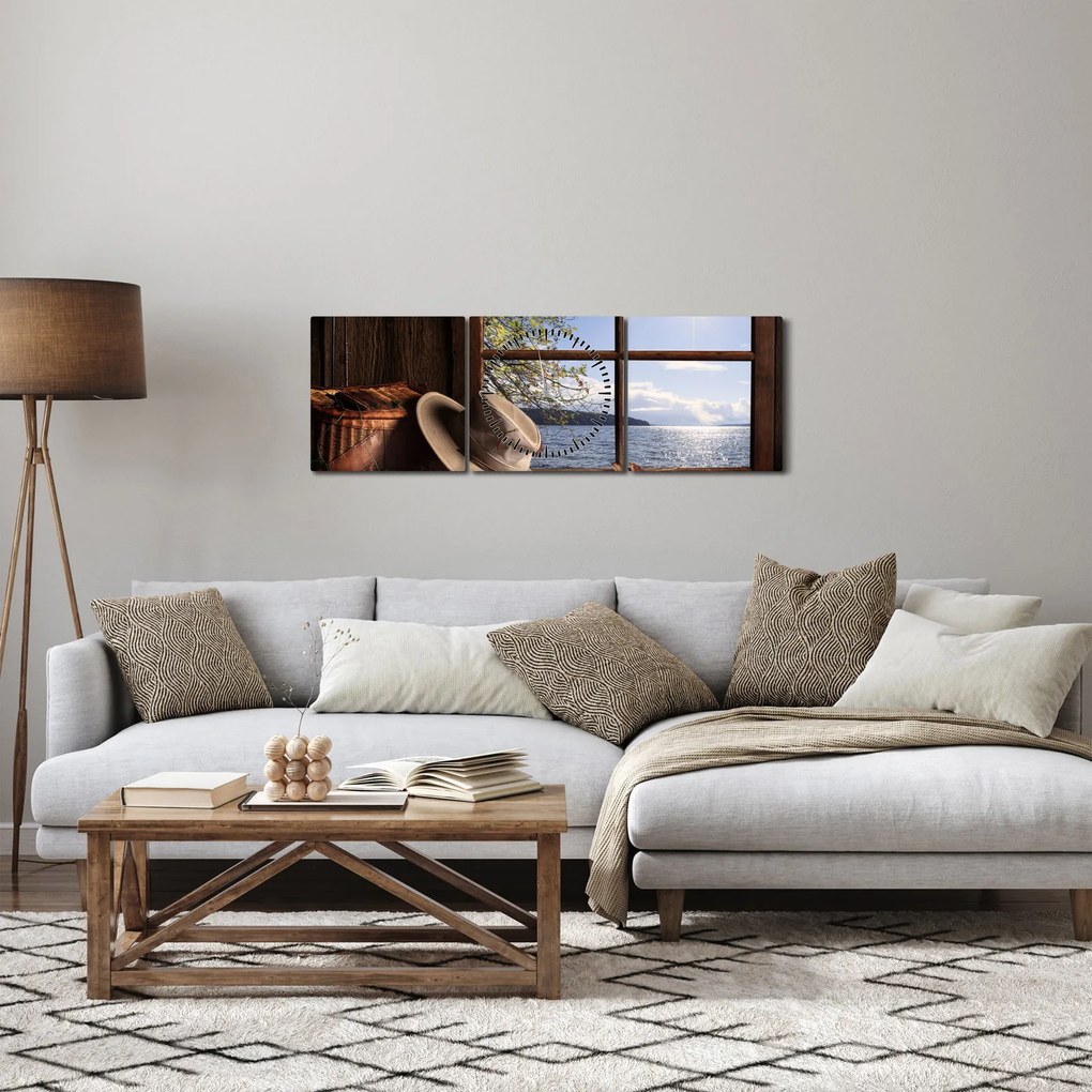 Tablou - Echipament de pescuit (cu ceas) (90x30 cm)