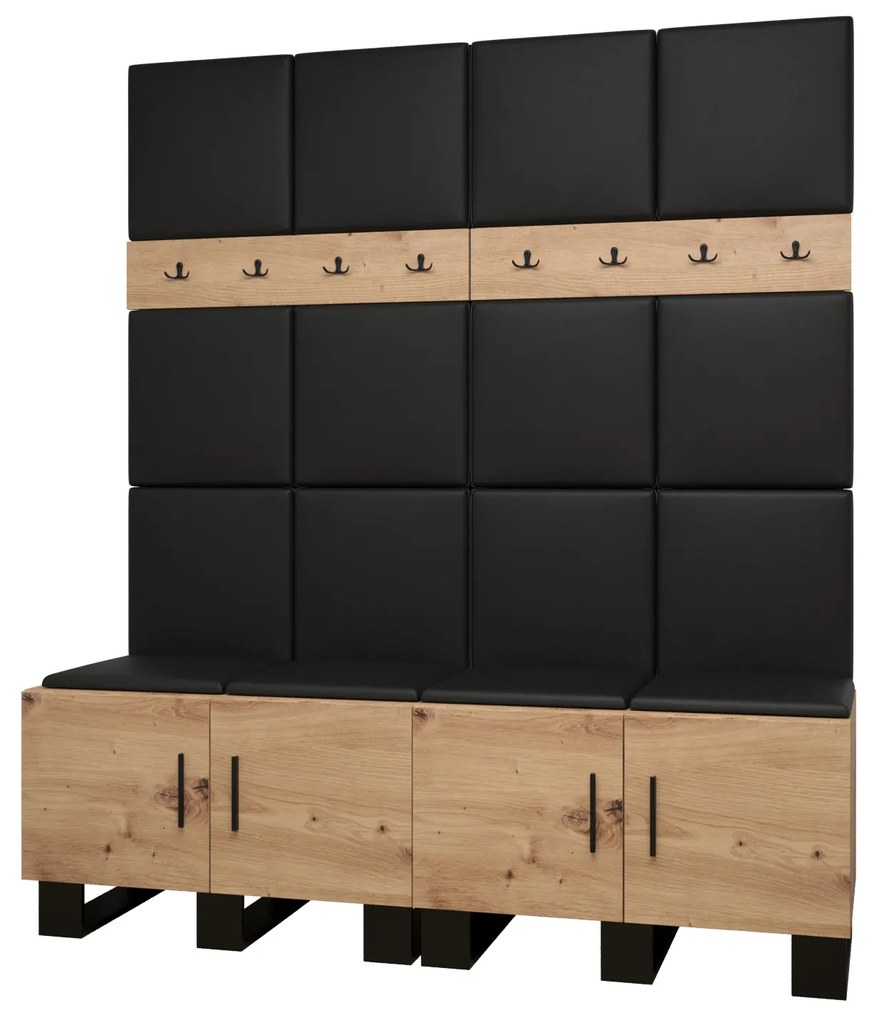 Set mobilier pentru hol Amanda 3 (Stejar artisan + piele ecologică Negru). 1085883