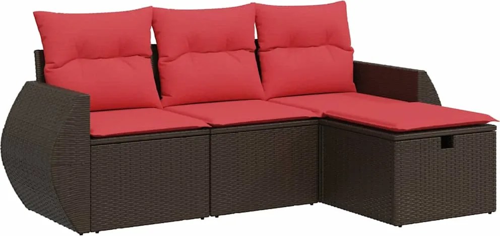 vidaXL Set canapele de grădină, 4 piese, cu perne, maro poliratan maro