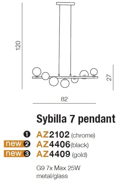 Lustra suspendata design modern SYBILLA 7 gold