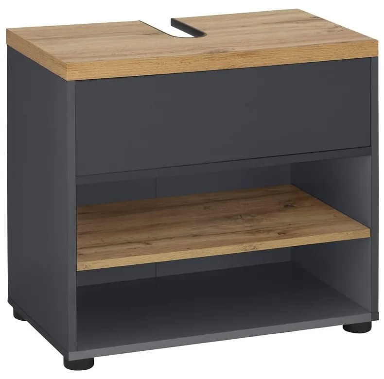 Dulap sub chiuvetă gri antracit cu aspect de lemn de stejar 60x57 cm Thessa – Støraa