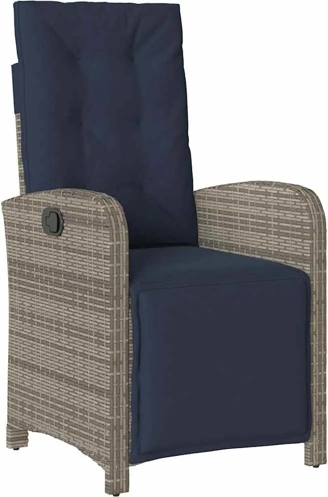 vidaXL Scaun de grădină rabarabil cu suport picioare, gri, poliratan