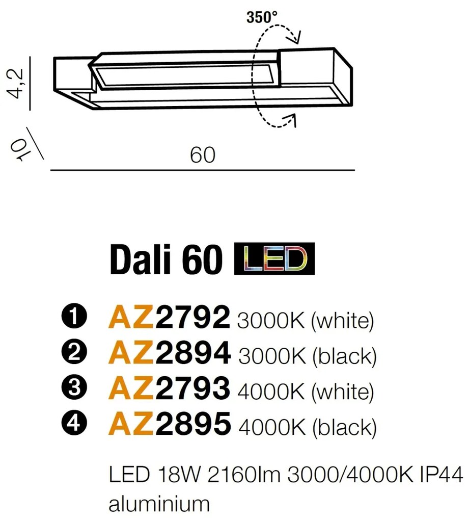 Aplica LED pentru baie directionabila 3000K Dali 60 neagra