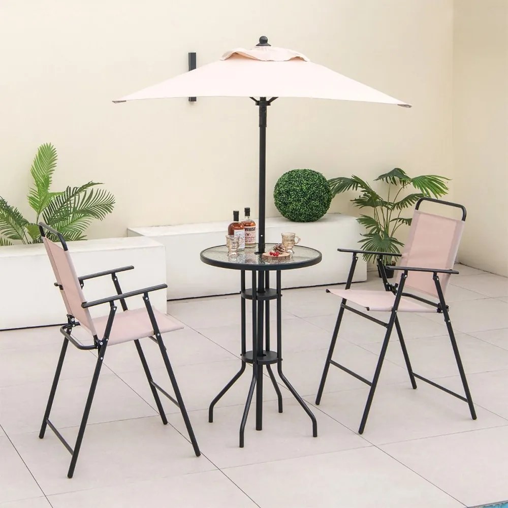 Set de bar pentru exterior, 4 piese, cu umbrelă