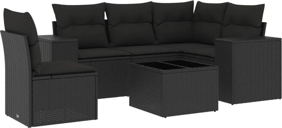 vidaXL Set mobilier de grădină cu perne, 6 piese, negru, poliratan