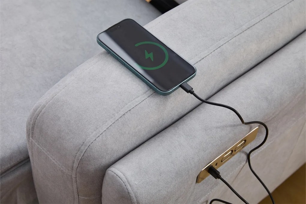 Coltar dumonde cu 2 reclinere electrice, tetiere reglabile, incarcare USB, Arvion 341x103cm