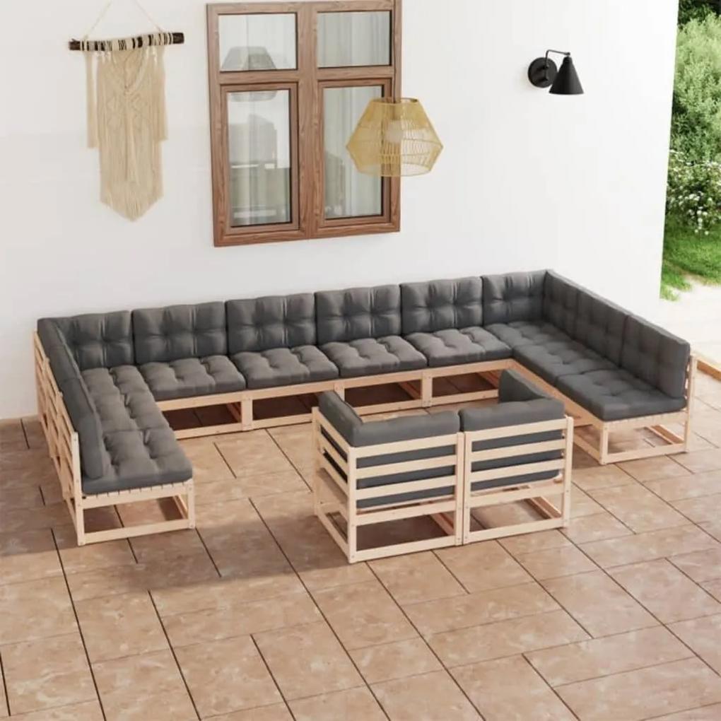 3077274 vidaXL Set mobilier grădină cu perne, 12 piese, lemn masiv de pin