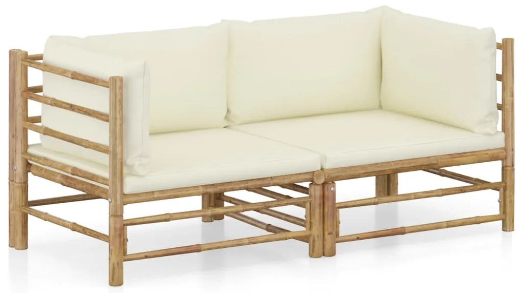 3058201 vidaXL Set mobilier de grădină cu perne alb crem, 2 piese, bambus