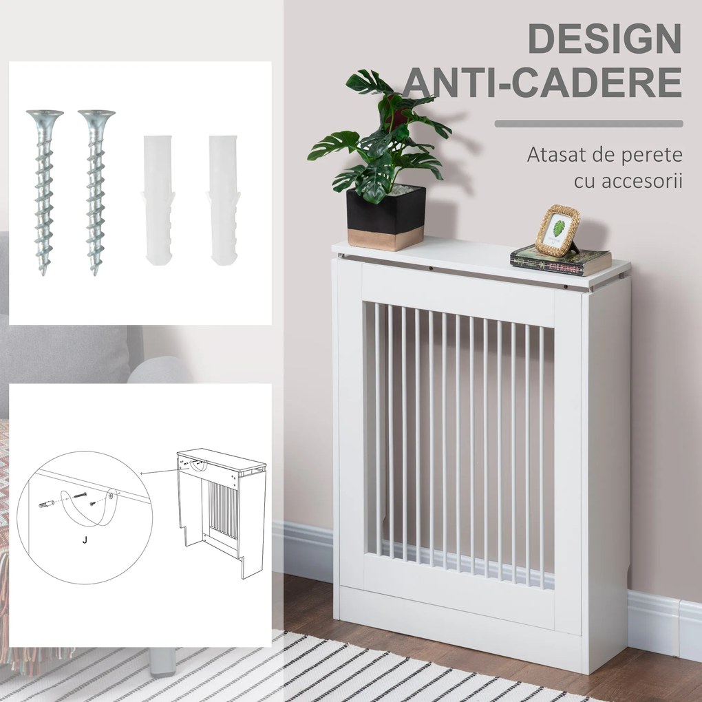 HOMCOM Capac Radiator din MDF si Otel Alb 60x18x84cm Design Simplu si Elegant pentru Acoperire Calorifer | Aosom Romania