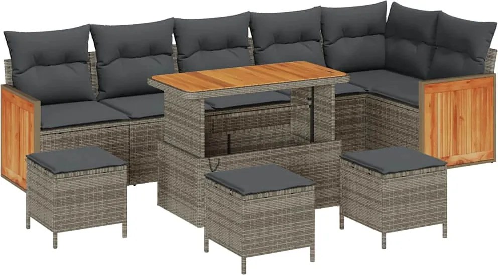 vidaXL Set de canapele pentru grădină cu pernă 12 pcs Gri poliratan