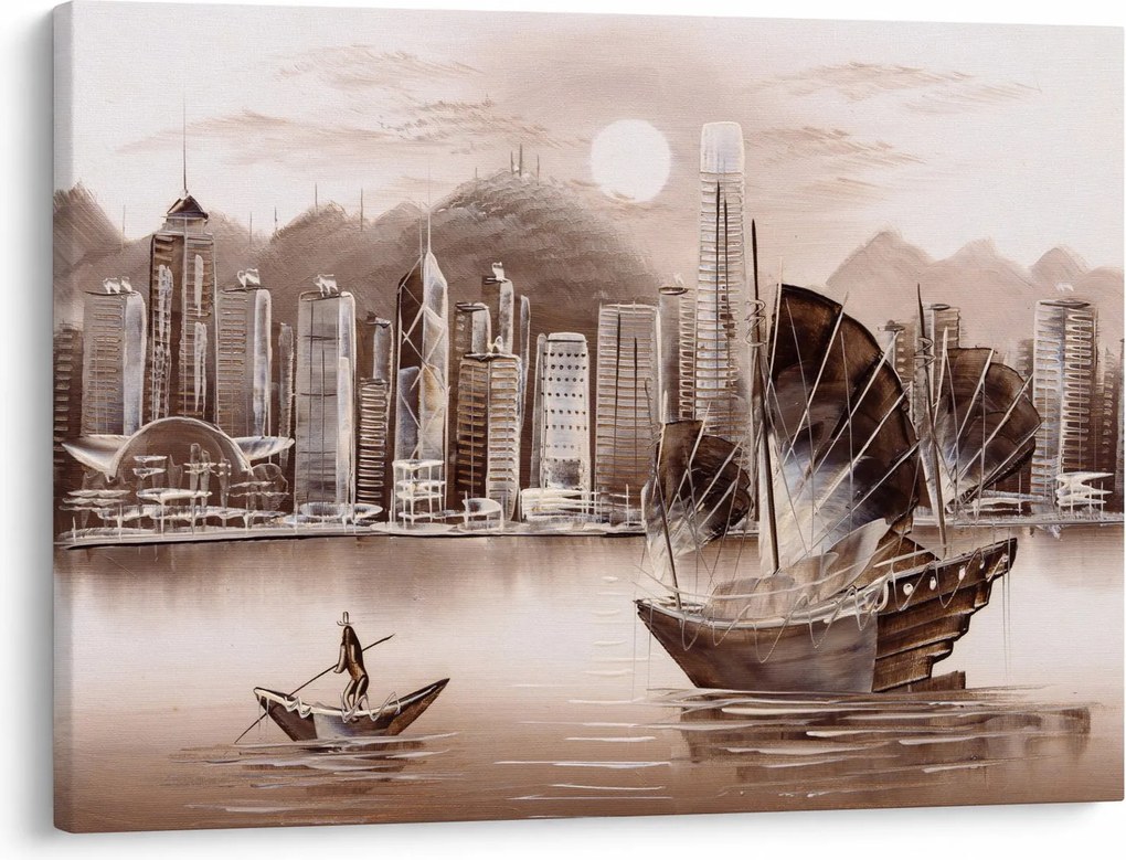 Tablou - Victoria Harbour, Hong Kong, efect sepia (70x50 cm)