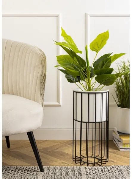 Ghiveci metalic de flori LOFT 42x20 cm negru/alb