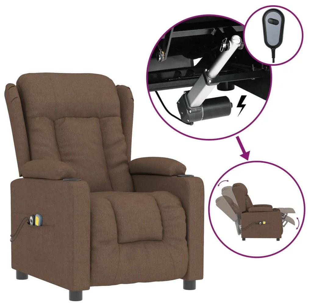 3098793 vidaXL Fotoliu de masaj electric, maro, material textil