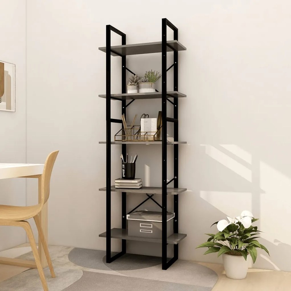 Biblioteca cu 5 rafturi, gri, 60x30x175 cm, lemn de pin 1, Gri, 60 x 30 x 175 cm