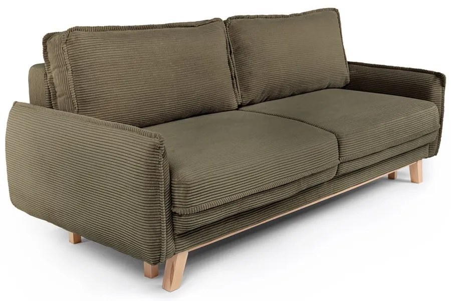 Canapea verde extensibilă cu tapițerie din catifea reiată 218 cm Tori – Bonami Selection