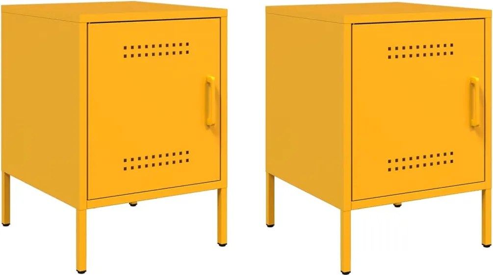 vidaXL Noptiere, 2 buc., galben muștar, 36x39x50,5 cm, oțel