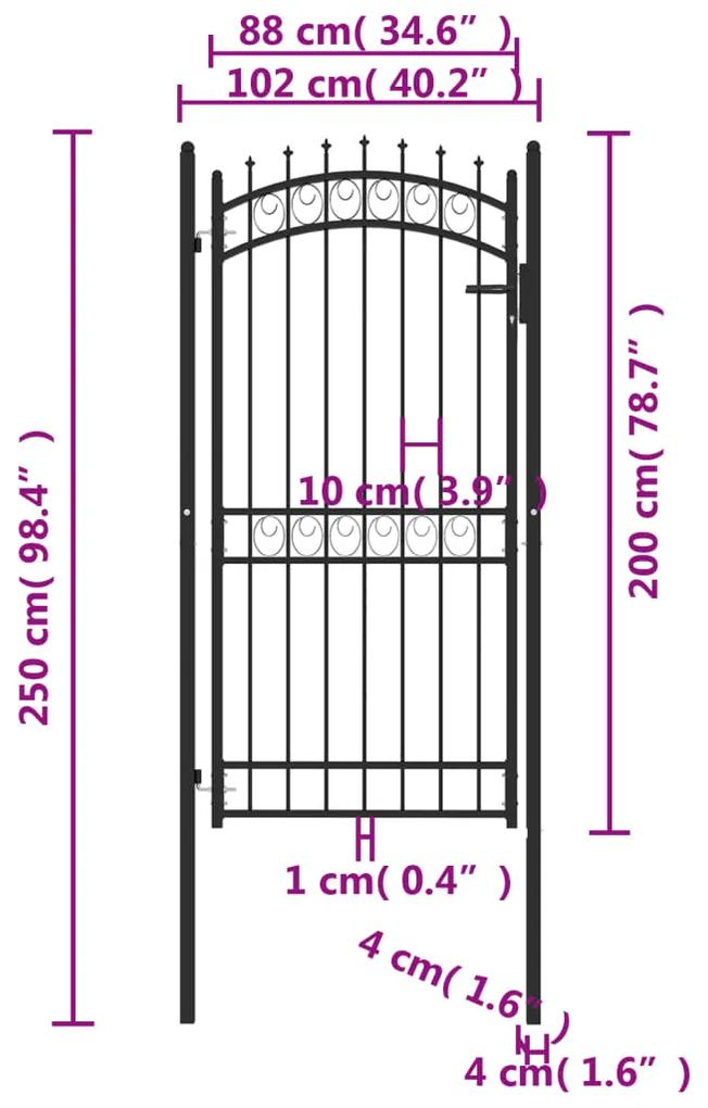 Poarta de gard cu tepuse, negru, 100x200 cm, otel Negru, 100 x 200 cm