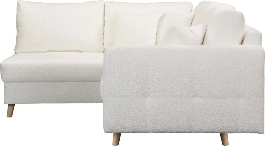 Colțar alb cu tapițerie din stofă bouclé (cu colț pe partea stângă ) Ariella – Ropez