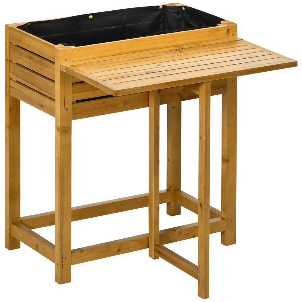 Outsunny Pat de legume cu masa de lucru pliabila, lemn masiv lacuit, captuseala interioara din material netesut, 64cm x 63cm x 74.5cm | Aosom Romania