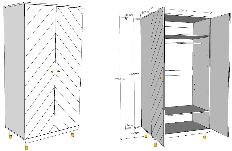 Dulap BILLY cu 2 Uși pentru Copii, Alb Satinat (MDF) – Billy – Vipack