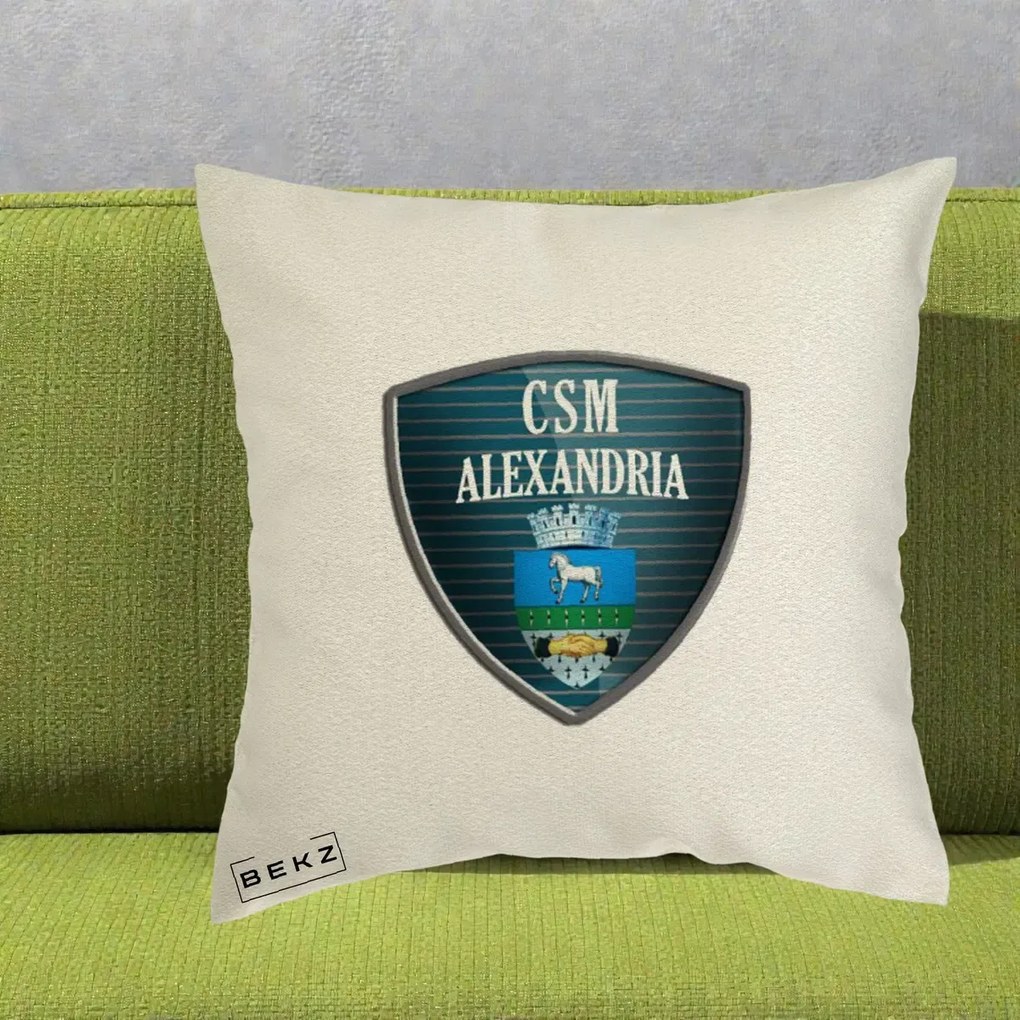 Perna Personalizata CSM Alexandria Fotbal, 40x40 cm, Ecru, Husa Detasabila, Perna Inclusa, BEKZ®