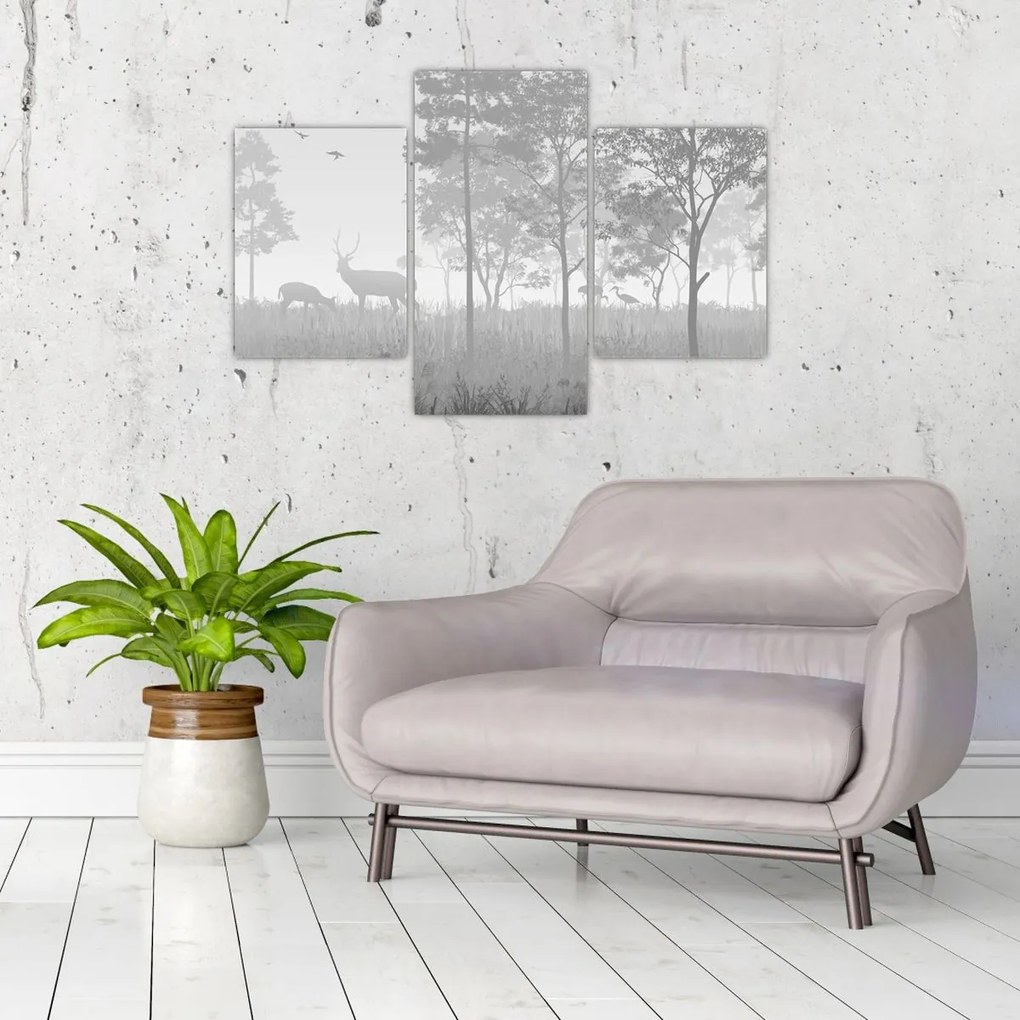 Tablou - Pajiște cu cerbi (90x60 cm)